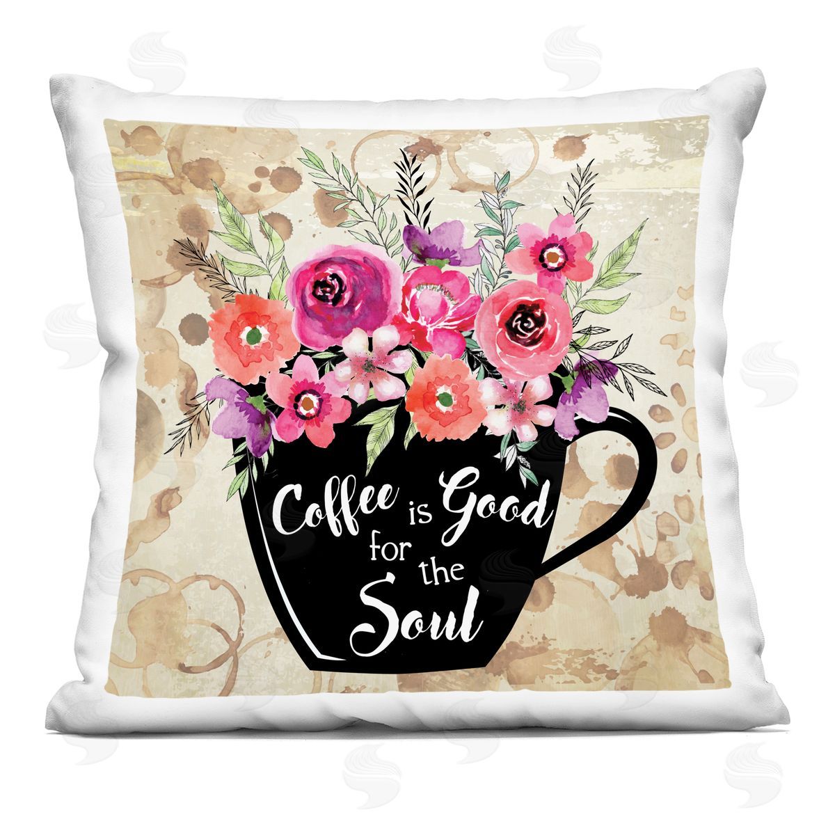 Nicole DeCamp Coffee Good For The Soul Bouquet Printed Plush Polyester Throw Pillow