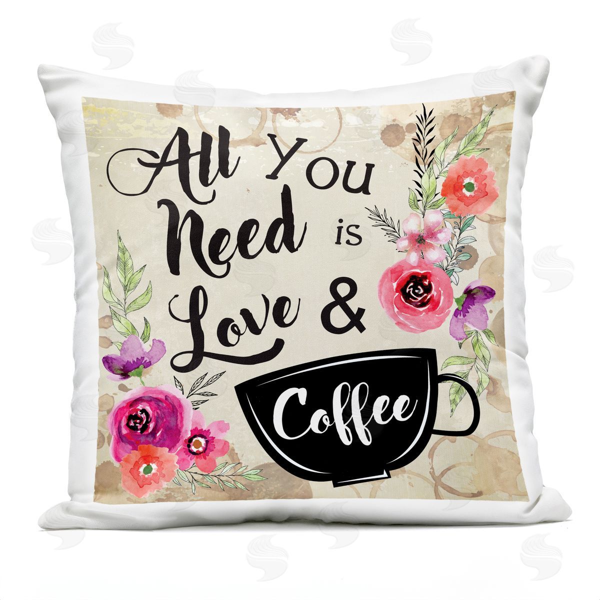 Nicole DeCamp All You Need Love & Coffee Floral Outdoor Quick-Dry Polyester Printed Throw Pillow