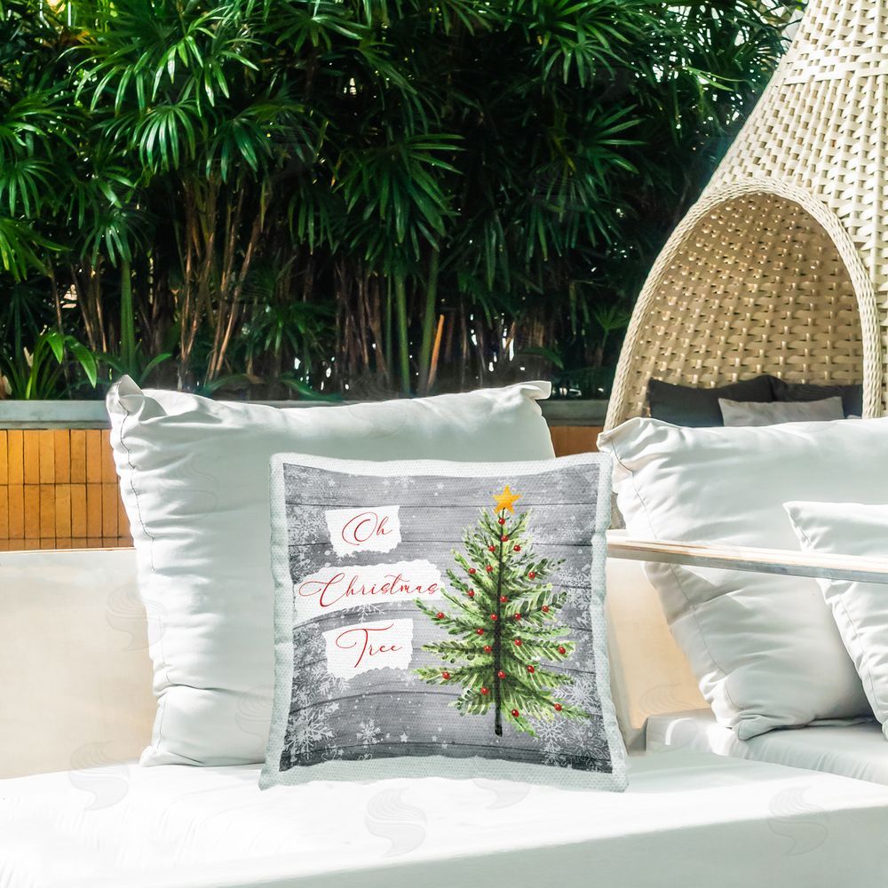 Nicole DeCamp Oh Christmas Tree Winter Snowflakes Outdoor Quick-Dry Polyester Printed Throw Pillow in Back Yard