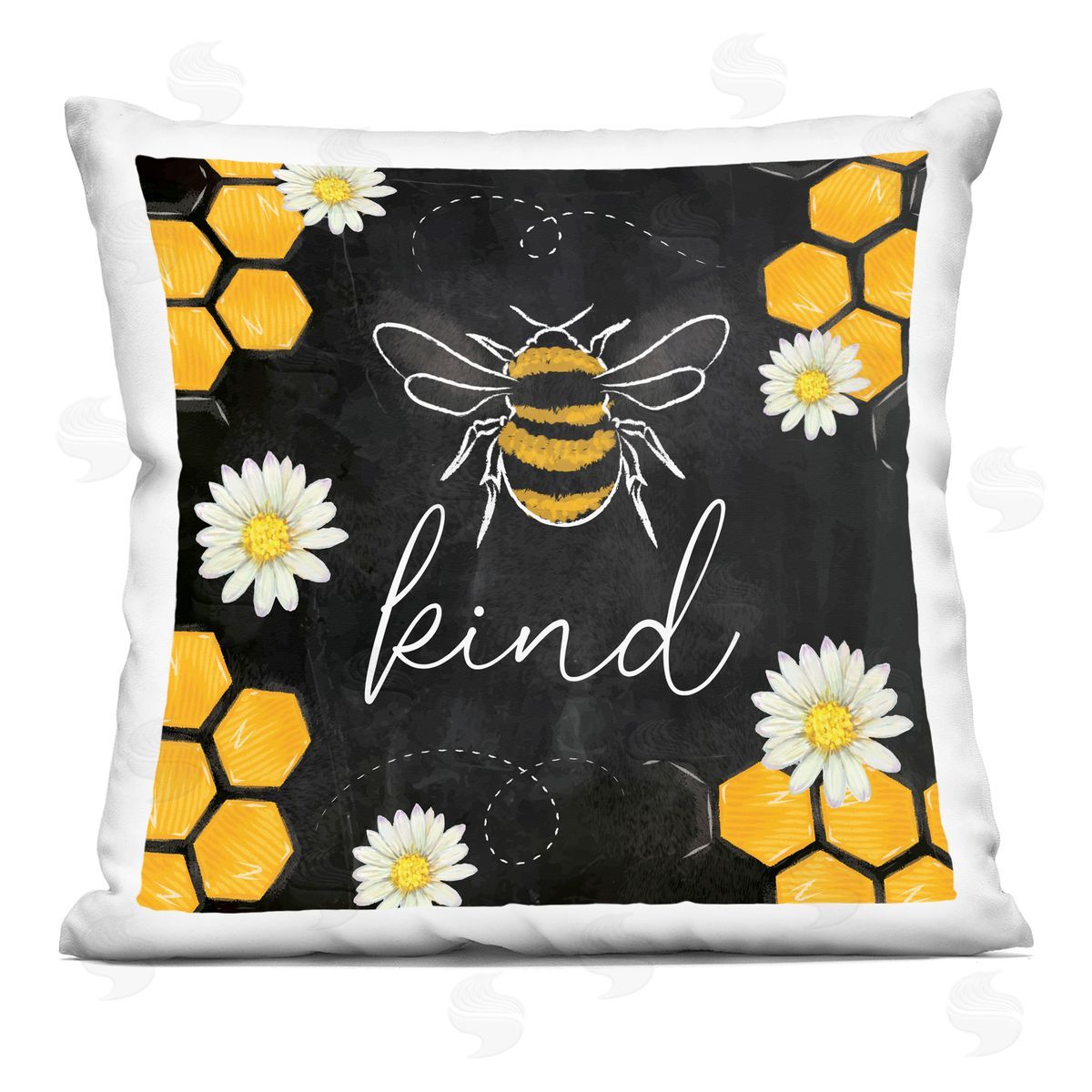 Nicole DeCamp Bee Kind Honeycomb Daisies Printed Plush Polyester Throw Pillow