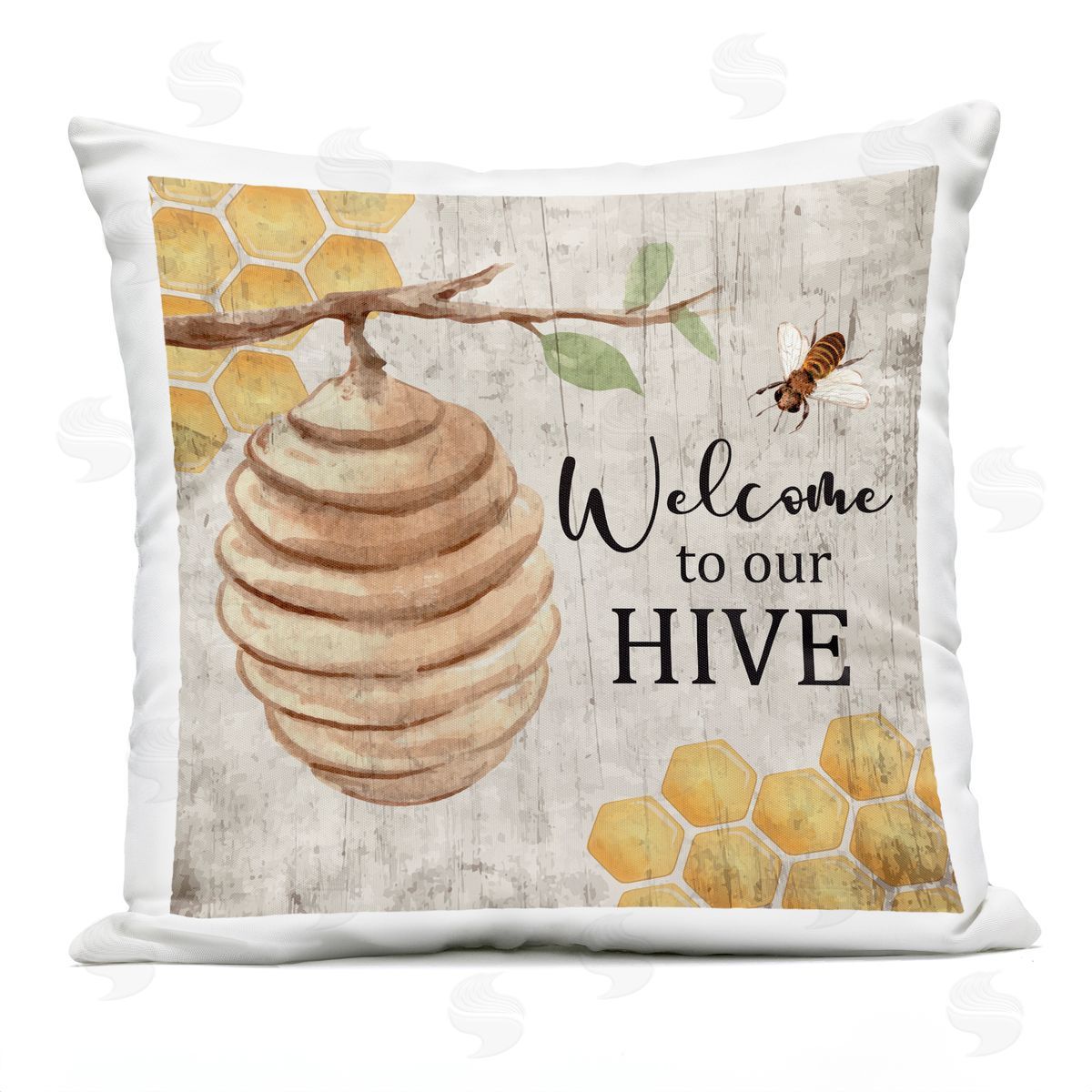 Nicole DeCamp Welcome To Our Hive Honeycomb Shapes Outdoor Quick-Dry Polyester Printed Throw Pillow