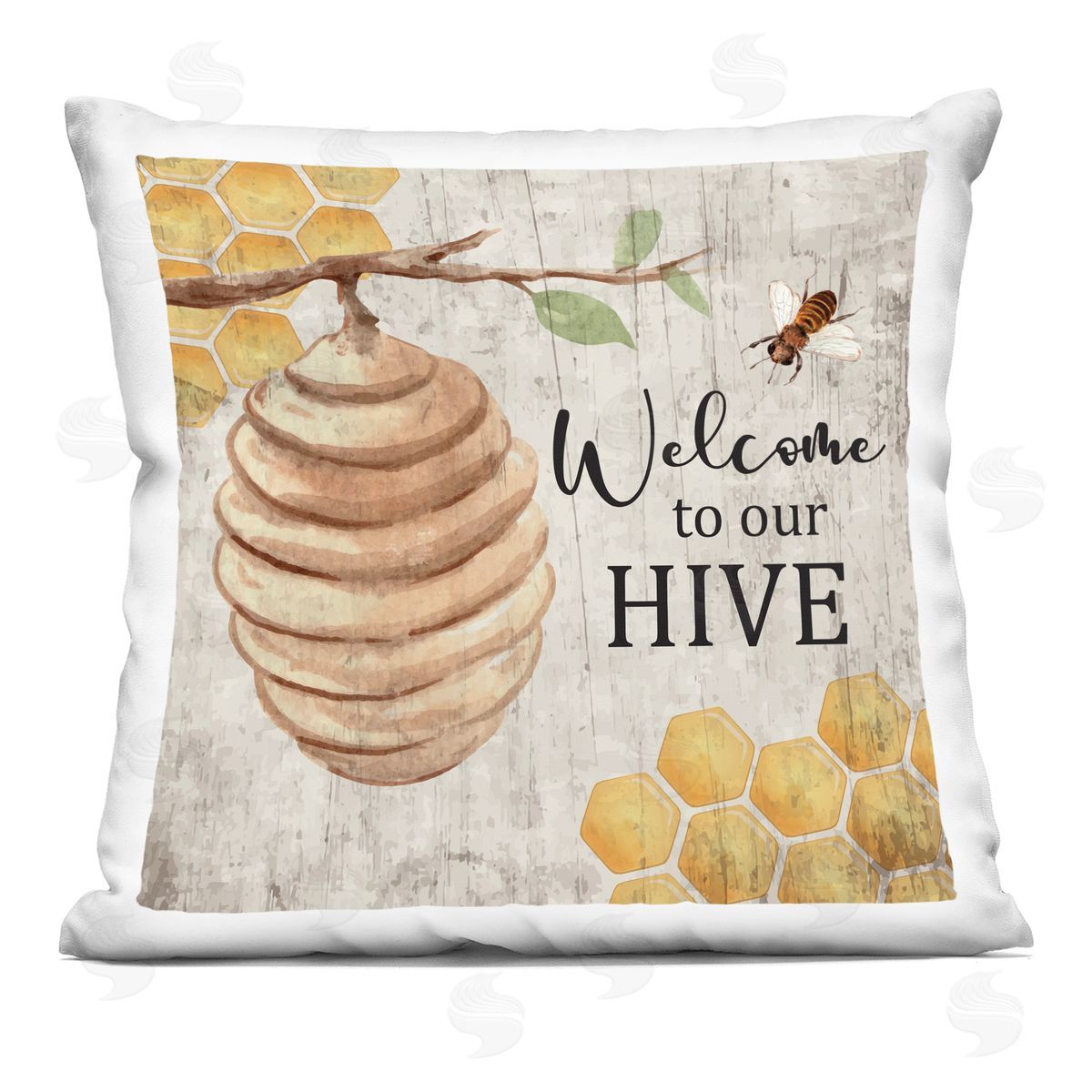 Nicole DeCamp Welcome To Our Hive Honeycomb Shapes Printed Plush Polyester Throw Pillow