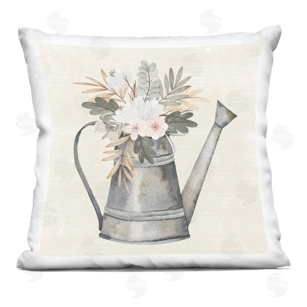 Nicole DeCamp Country Garden Watering Can Printed Plush Polyester Throw Pillow