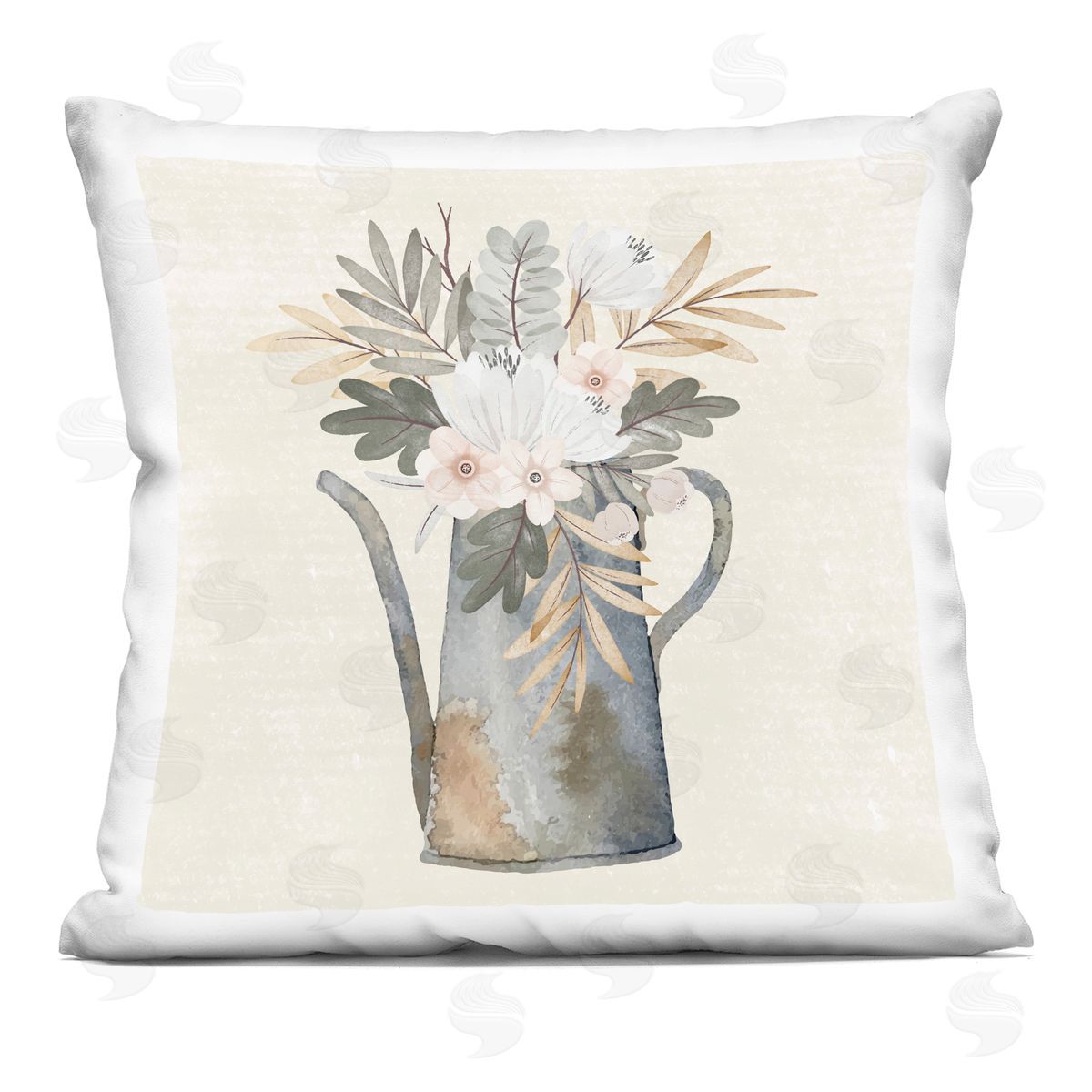 Nicole DeCamp Floral Watering Can Gardening Printed Plush Polyester Throw Pillow