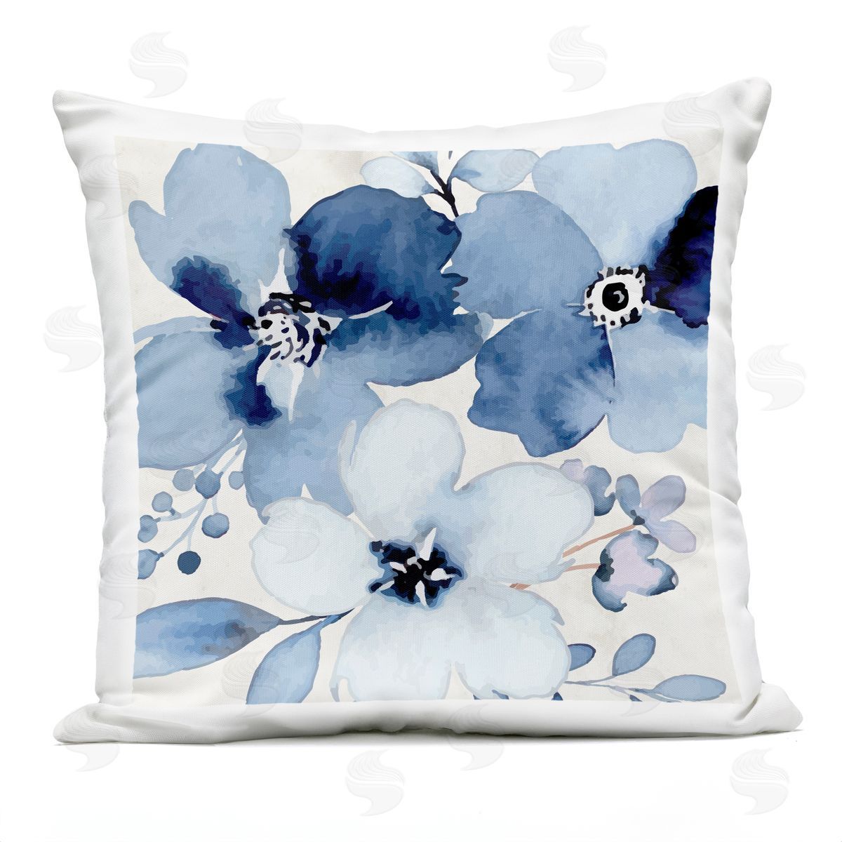 Nicole DeCamp Modern Blue Flower Blossoms Outdoor Quick-Dry Polyester Printed Throw Pillow