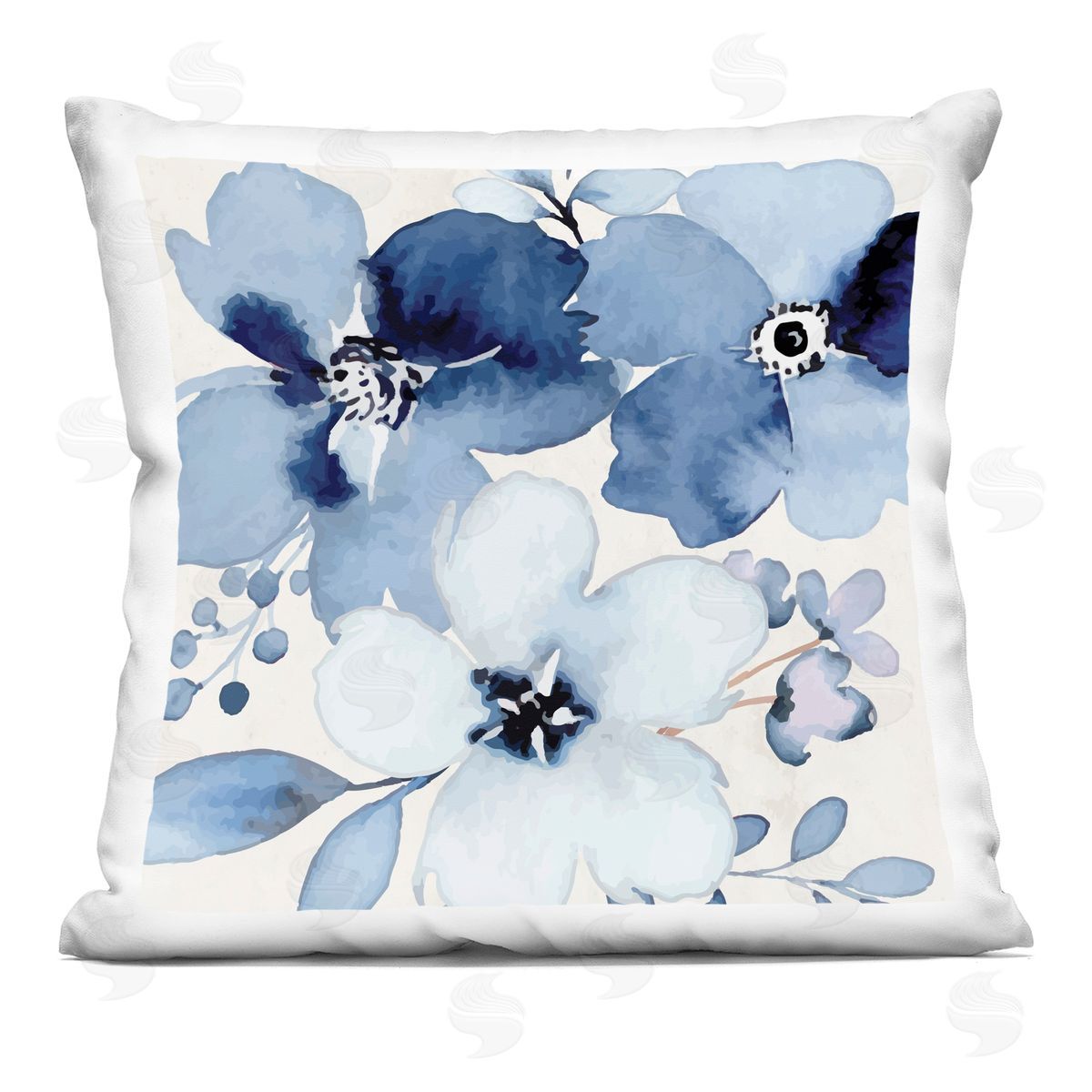 Nicole DeCamp Modern Blue Flower Blossoms Printed Plush Polyester Throw Pillow