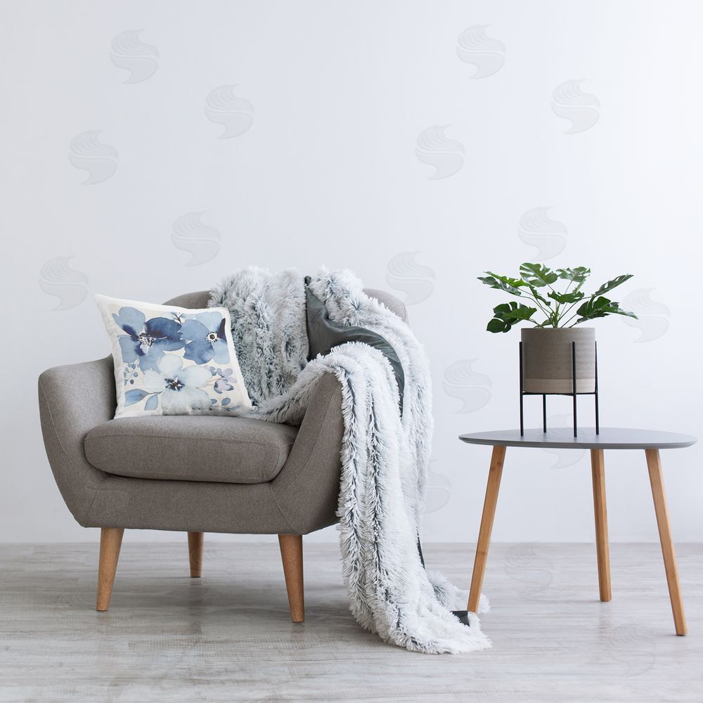 Nicole DeCamp Modern Blue Flower Blossoms Printed Plush Polyester Throw Pillow On Chair