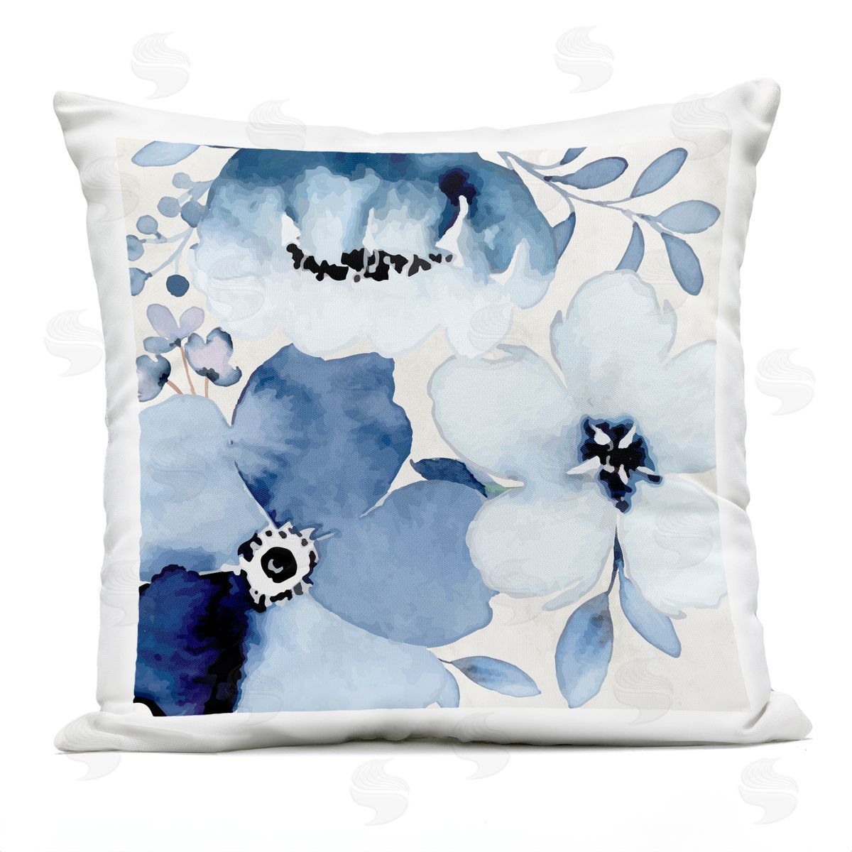 Nicole DeCamp Budding Blue Flowers Leaves Outdoor Quick-Dry Polyester Printed Throw Pillow