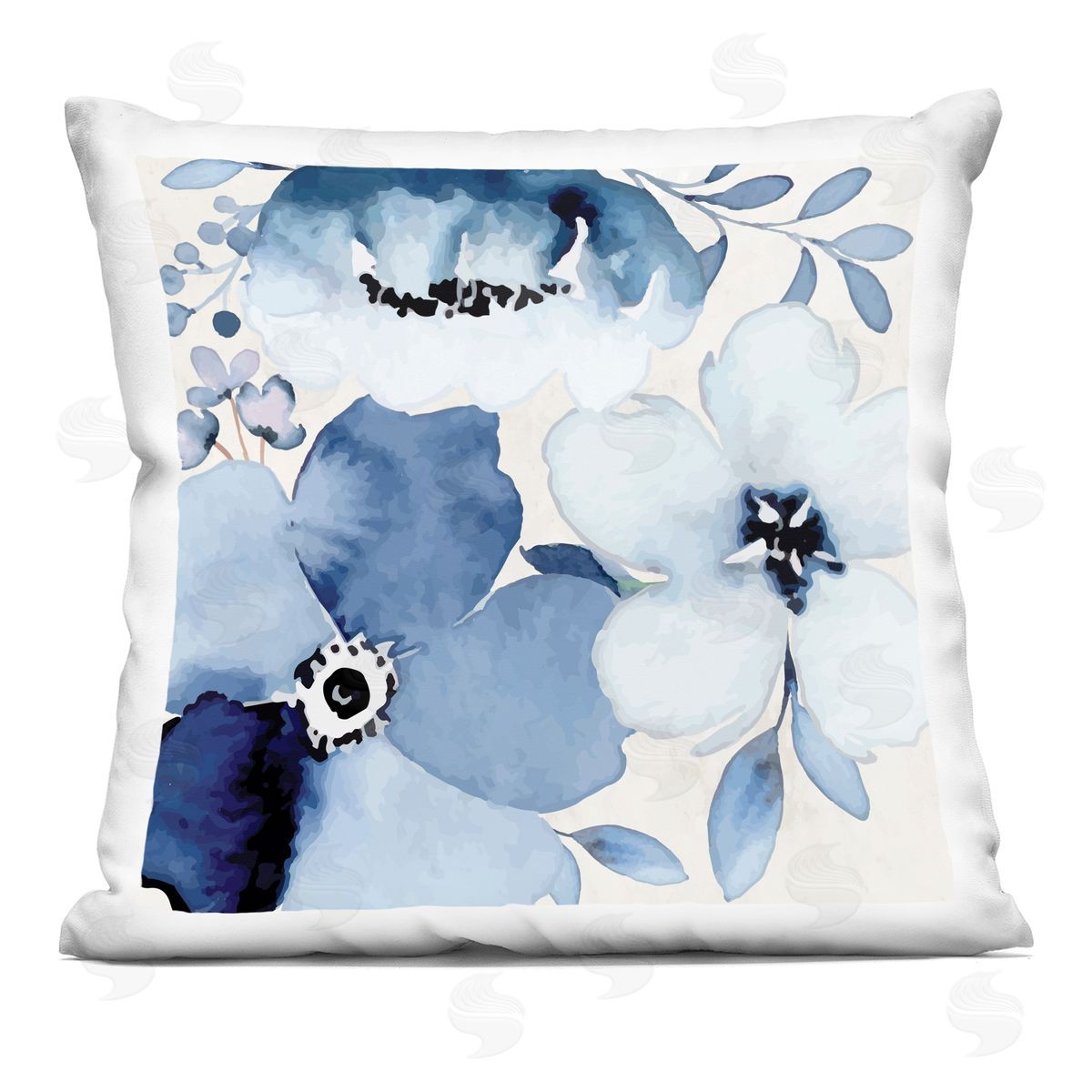 Nicole DeCamp Budding Blue Flowers Leaves Printed Plush Polyester Throw Pillow