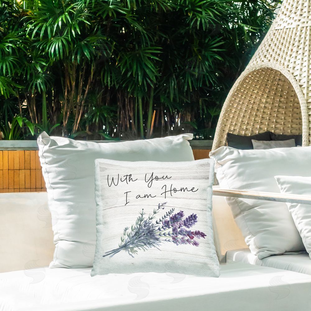 Nicole DeCamp With You I'm Home Lavender Bunches Outdoor Quick-Dry Polyester Printed Throw Pillow in Back Yard