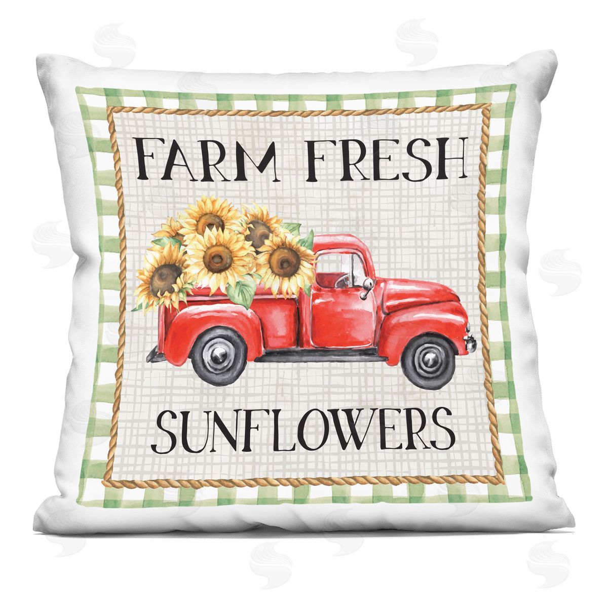Nicole DeCamp Farm Fresh Sunflowers Gingham Truck Printed Plush Polyester Throw Pillow
