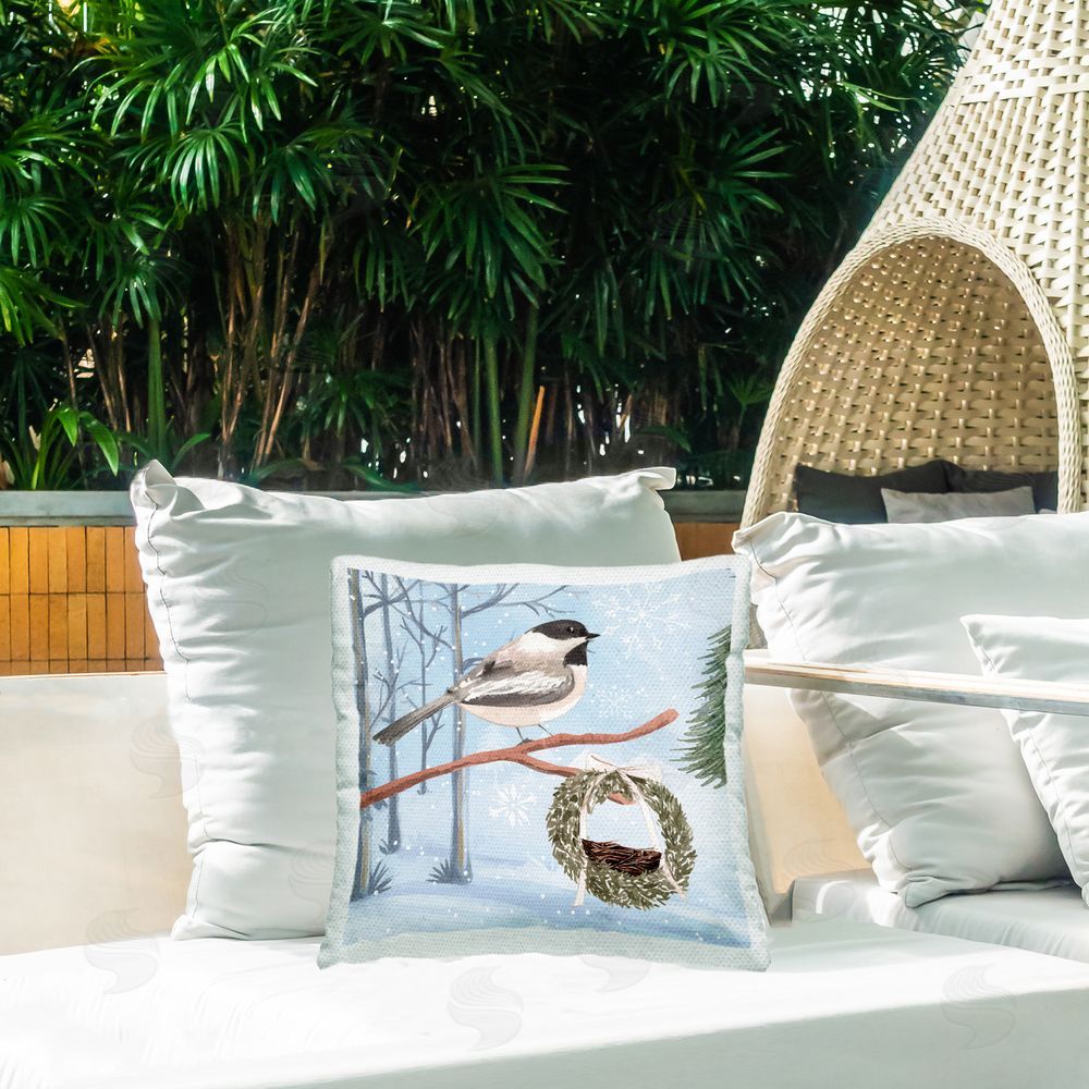 Nicole DeCamp Niveous Woodland Scene Bird Outdoor Quick-Dry Polyester Printed Throw Pillow in Back Yard