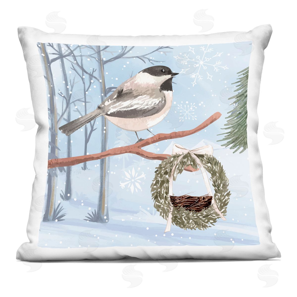 Nicole DeCamp Niveous Woodland Scene Bird Printed Plush Polyester Throw Pillow