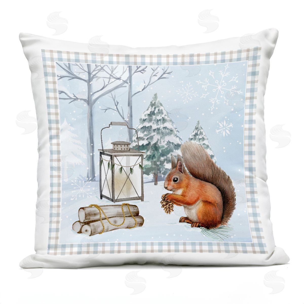 Nicole DeCamp Woodland Squirrel Winter Snowflakes Outdoor Quick-Dry Polyester Printed Throw Pillow