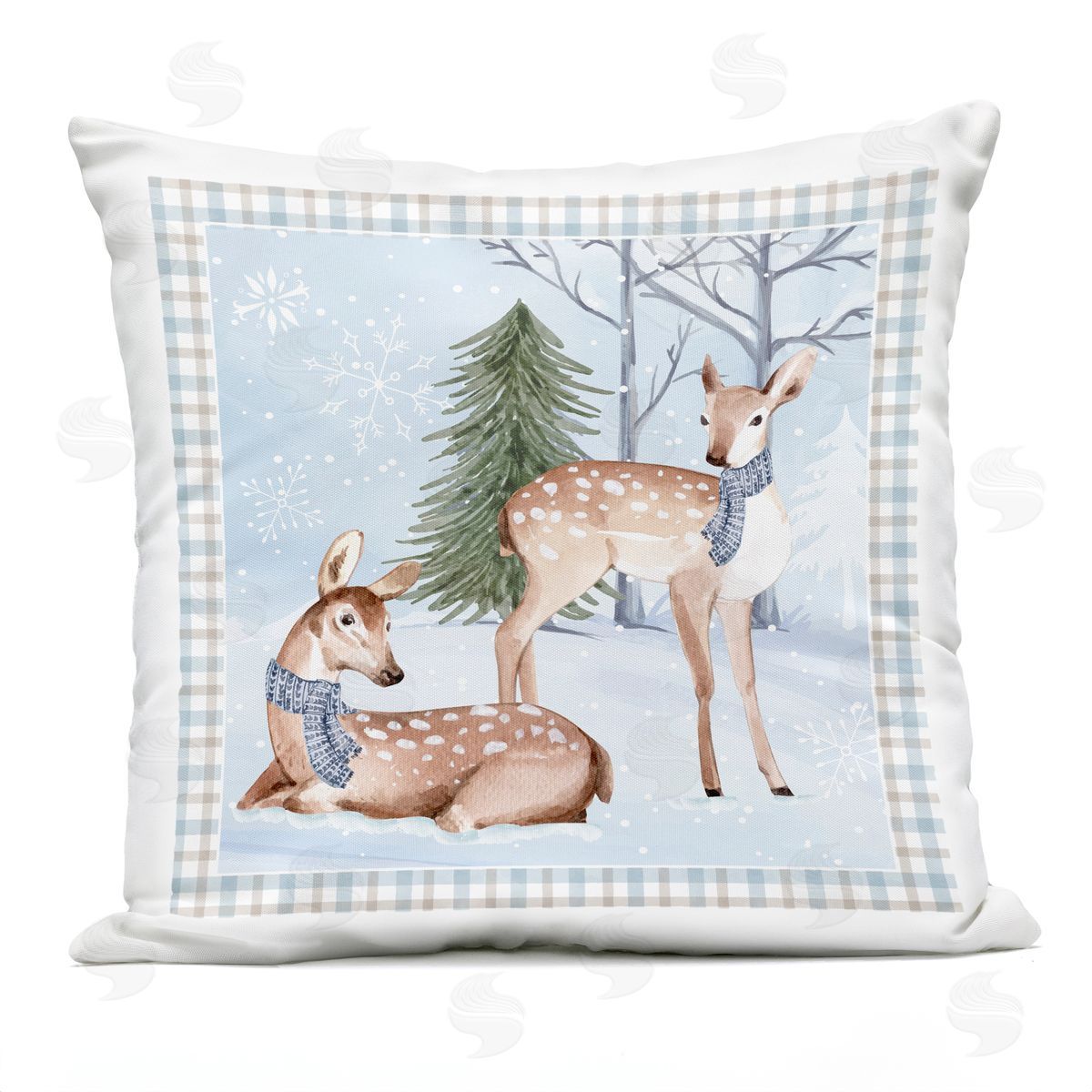 Nicole DeCamp Deer Wildlife Winter Gingham Outdoor Quick-Dry Polyester Printed Throw Pillow