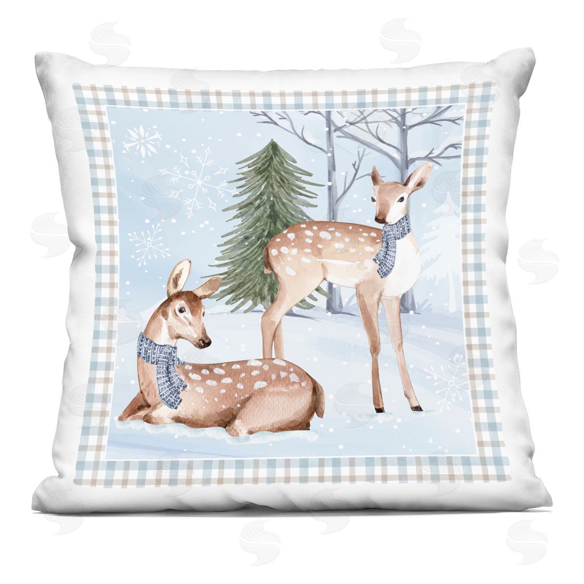 Nicole DeCamp Deer Wildlife Winter Gingham Printed Plush Polyester Throw Pillow