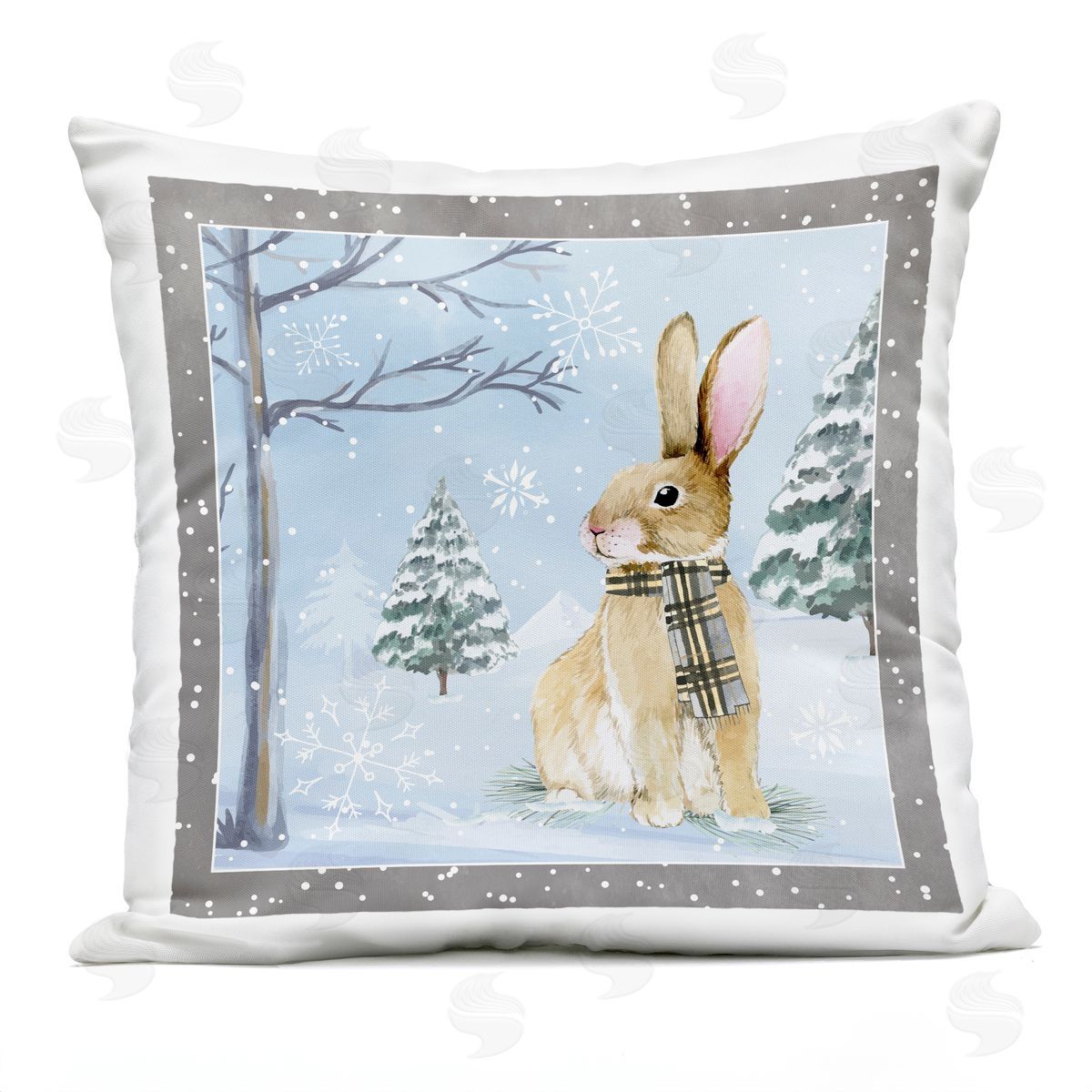 Nicole DeCamp Winter Woods Rabbit Snow Scene Outdoor Quick-Dry Polyester Printed Throw Pillow