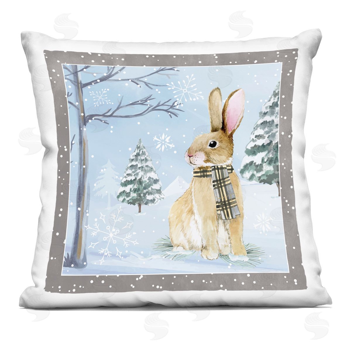 Nicole DeCamp Winter Woods Rabbit Snow Scene Printed Plush Polyester Throw Pillow