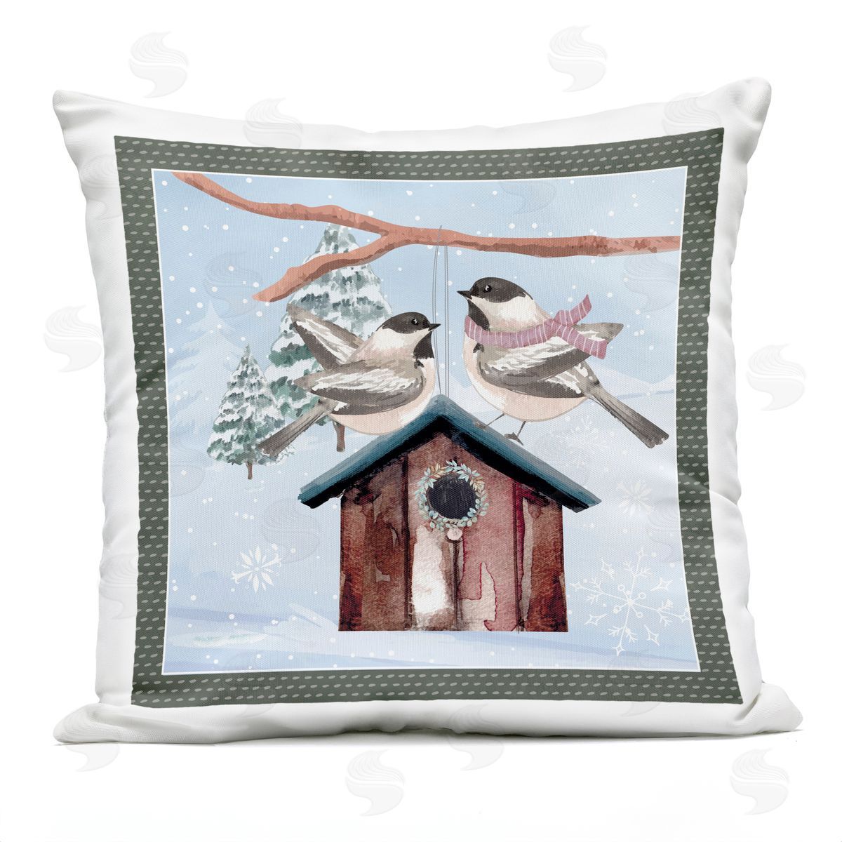 Nicole DeCamp Seasonal Winter Birds Snowflakes Outdoor Quick-Dry Polyester Printed Throw Pillow