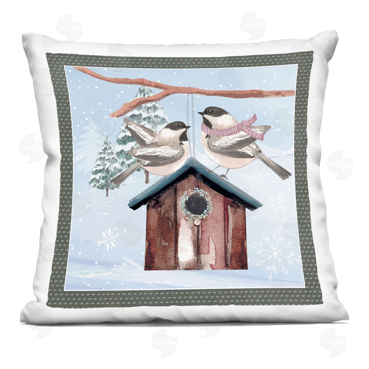 Nicole DeCamp Seasonal Winter Birds Snowflakes Printed Plush Polyester Throw Pillow