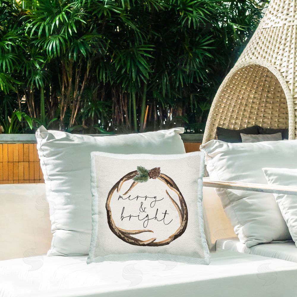 Nicole DeCamp Merry & Bright Woodsy Holiday Outdoor Quick-Dry Polyester Printed Throw Pillow in Back Yard