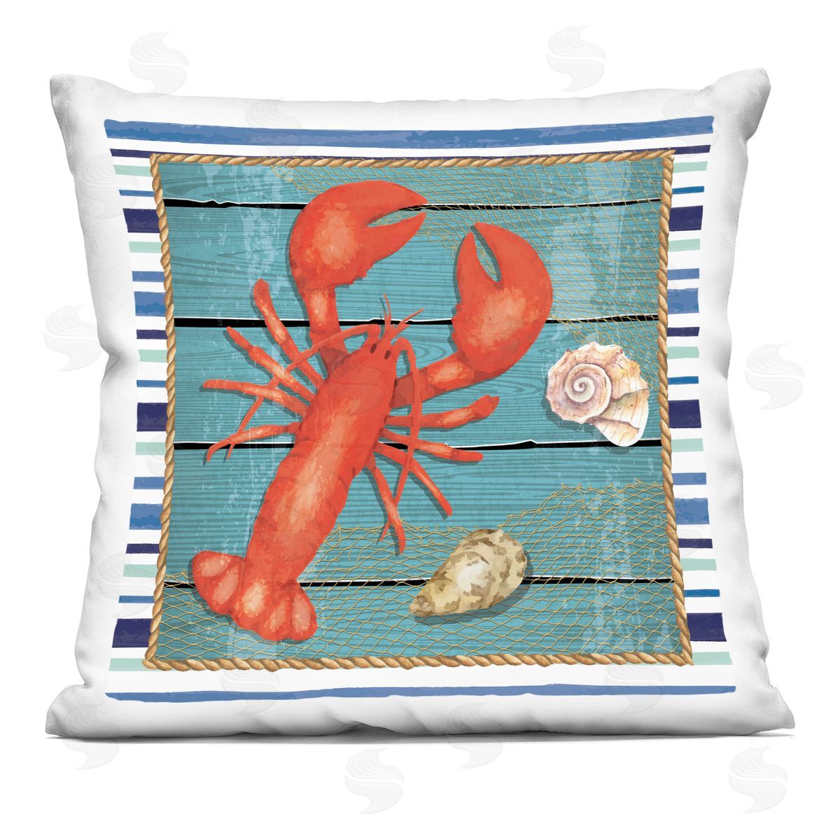 Nicole DeCamp Marine Lobster Nautical Rope Border Printed Plush Polyester Throw Pillow