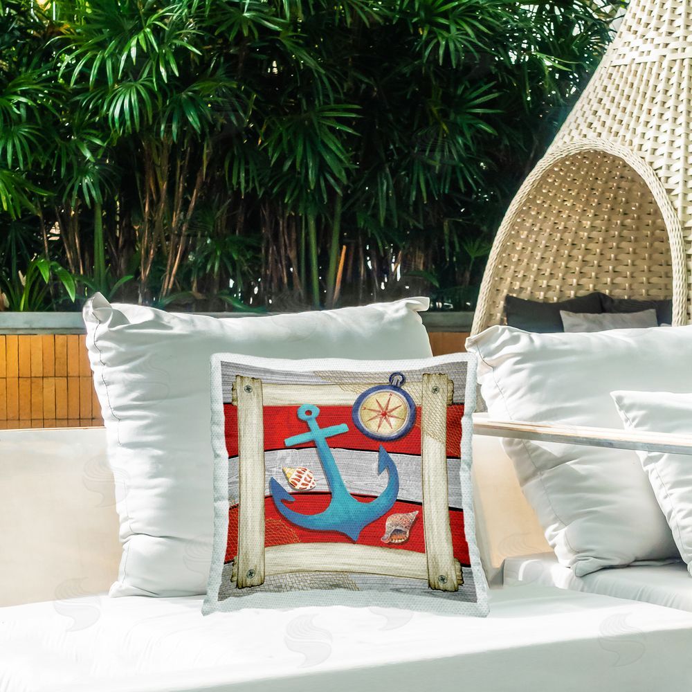 Nicole DeCamp Nautical Anchor Boating Compass Outdoor Quick-Dry Polyester Printed Throw Pillow in Back Yard