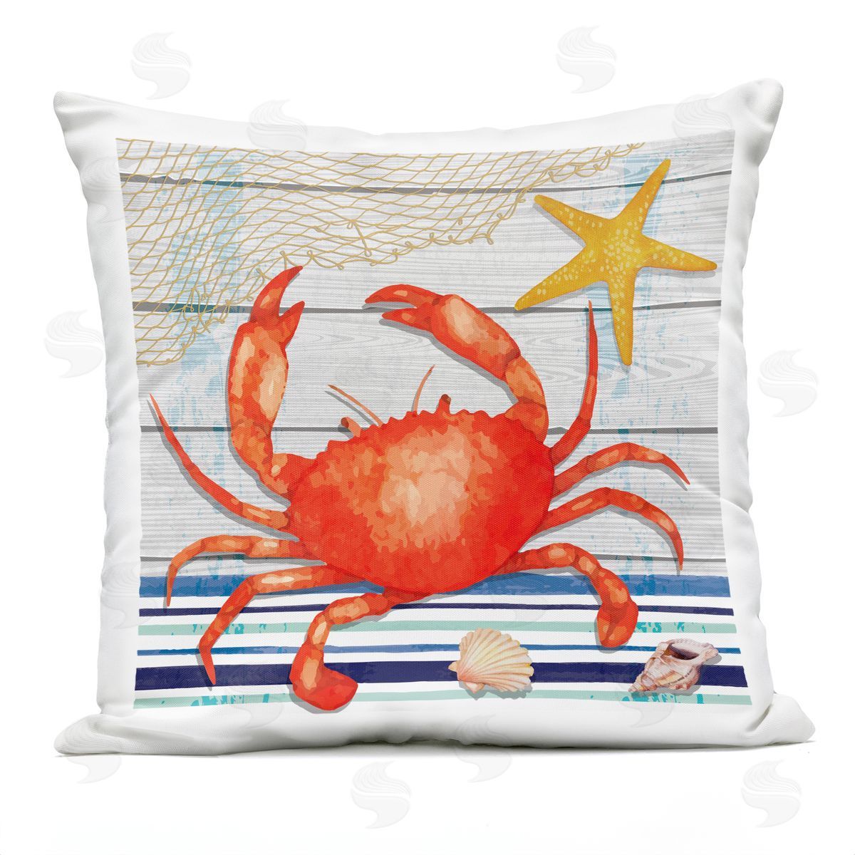 Nicole DeCamp Sea Life Crab Starfish Striped Outdoor Quick-Dry Polyester Printed Throw Pillow