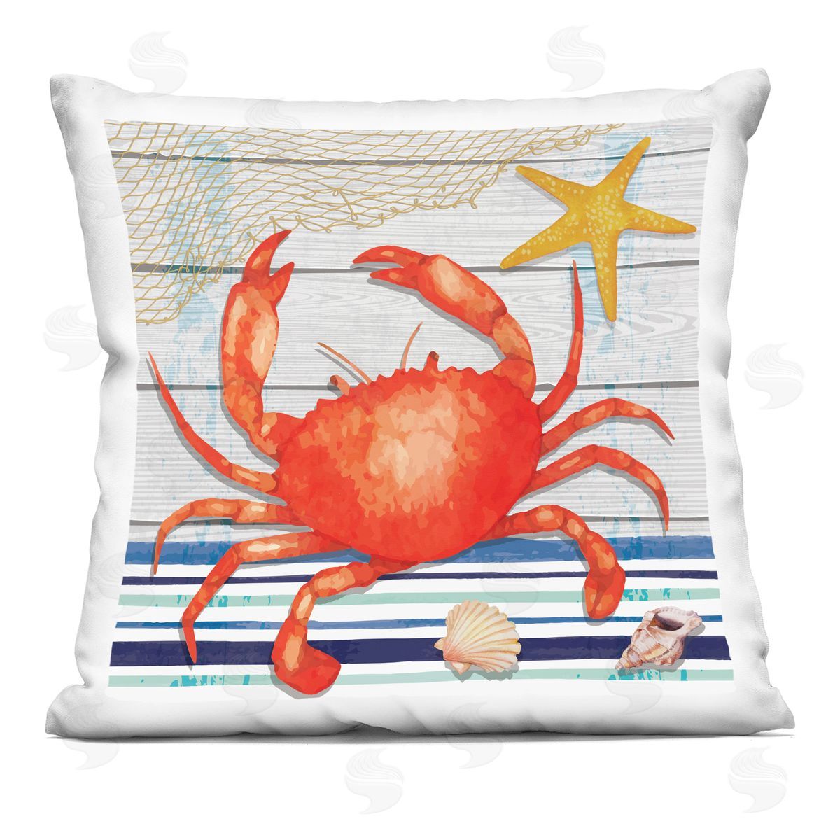 Nicole DeCamp Sea Life Crab Starfish Striped Printed Plush Polyester Throw Pillow