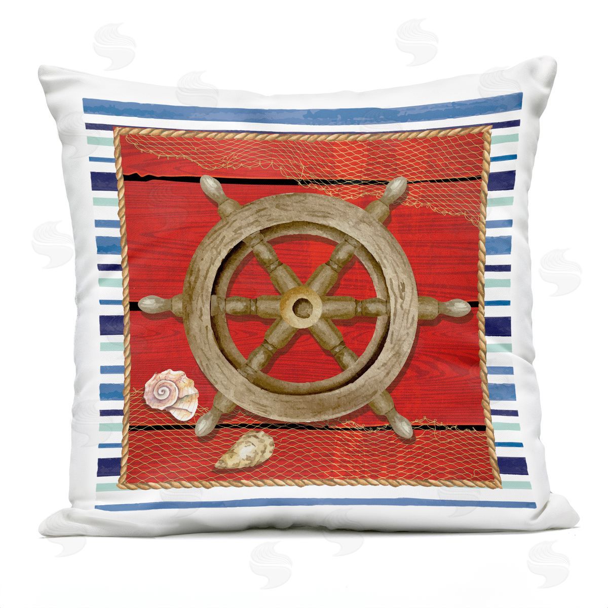 Nicole DeCamp Nautical Helm Marine Life Boat Outdoor Quick-Dry Polyester Printed Throw Pillow
