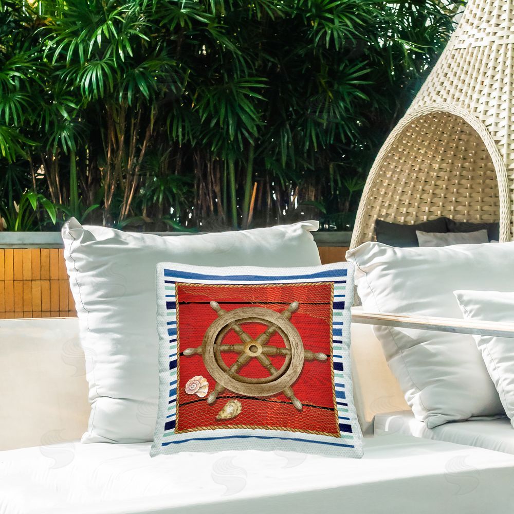 Nicole DeCamp Nautical Helm Marine Life Boat Outdoor Quick-Dry Polyester Printed Throw Pillow in Back Yard