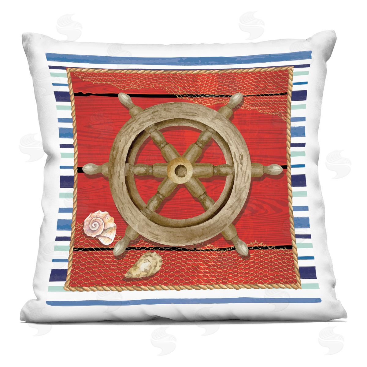 Nicole DeCamp Nautical Helm Marine Life Boat Printed Plush Polyester Throw Pillow