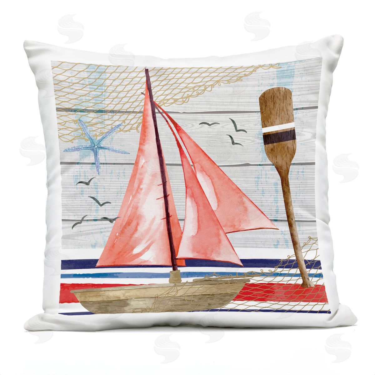 Nicole DeCamp Nautical Sailboat Oars Pattern Outdoor Quick-Dry Polyester Printed Throw Pillow