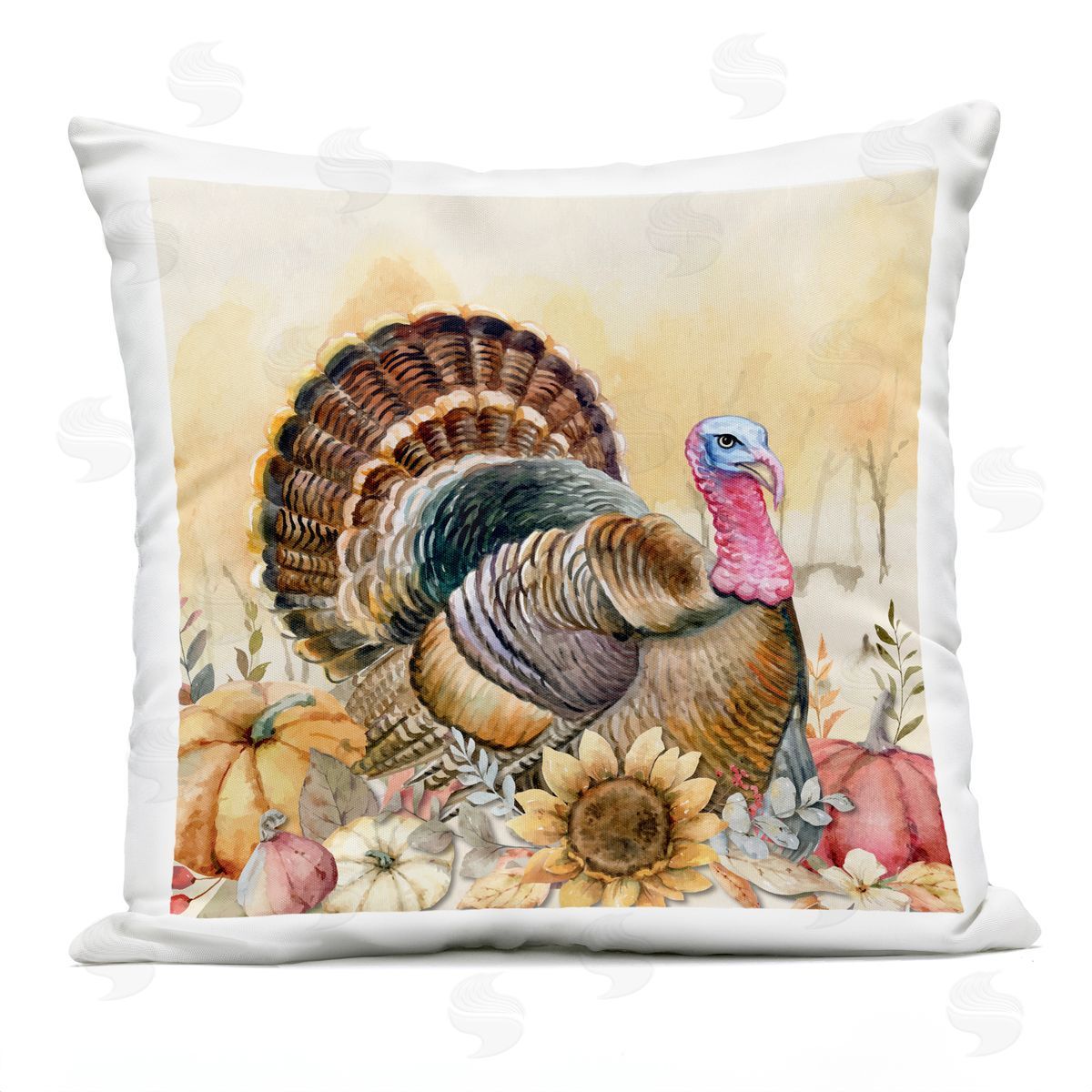 Nicole DeCamp Fall Turkey Floral Harvest Pumpkins Outdoor Quick-Dry Polyester Printed Throw Pillow