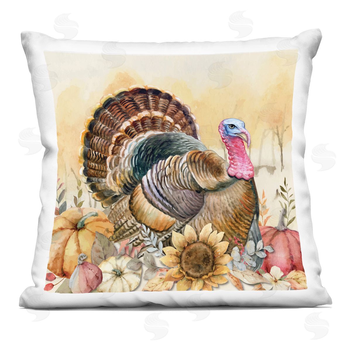 Nicole DeCamp Fall Turkey Floral Harvest Pumpkins Printed Plush Polyester Throw Pillow