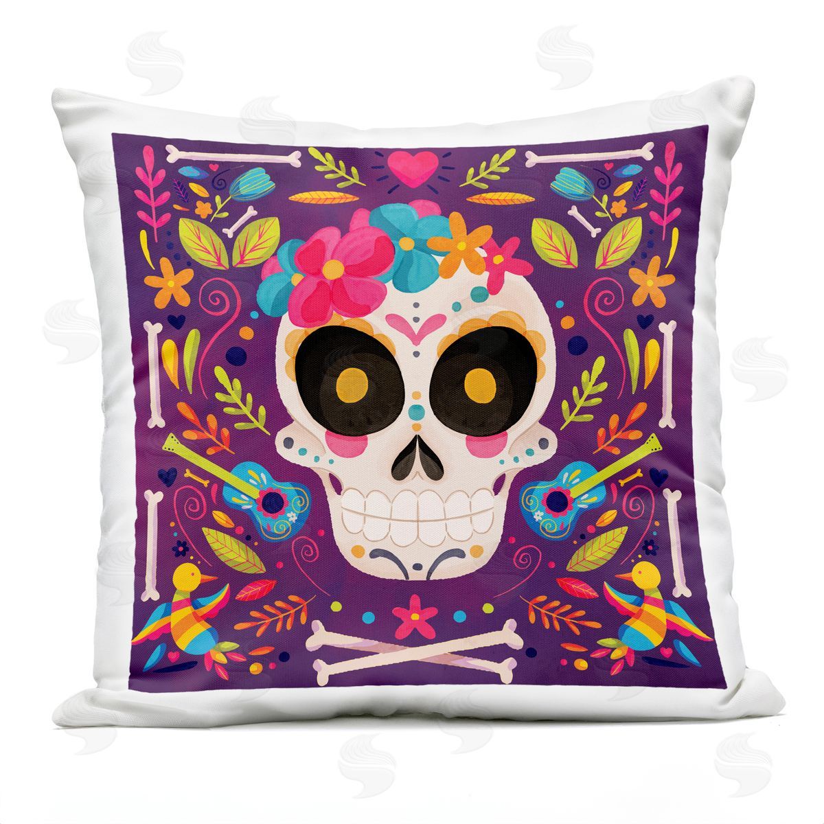 Nicole DeCamp Floral Day Of Dead Botanicals Outdoor Quick-Dry Polyester Printed Throw Pillow