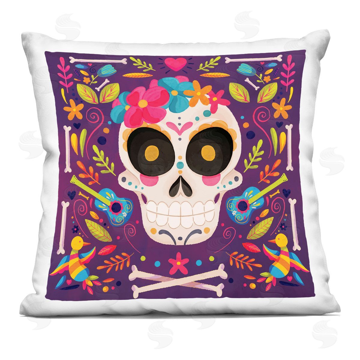 Nicole DeCamp Floral Day Of Dead Botanicals Printed Plush Polyester Throw Pillow