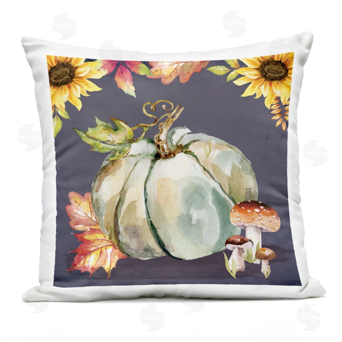 Nicole DeCamp Autumnal Sunflowers Woodland Mushrooms Outdoor Quick-Dry Polyester Printed Throw Pillow