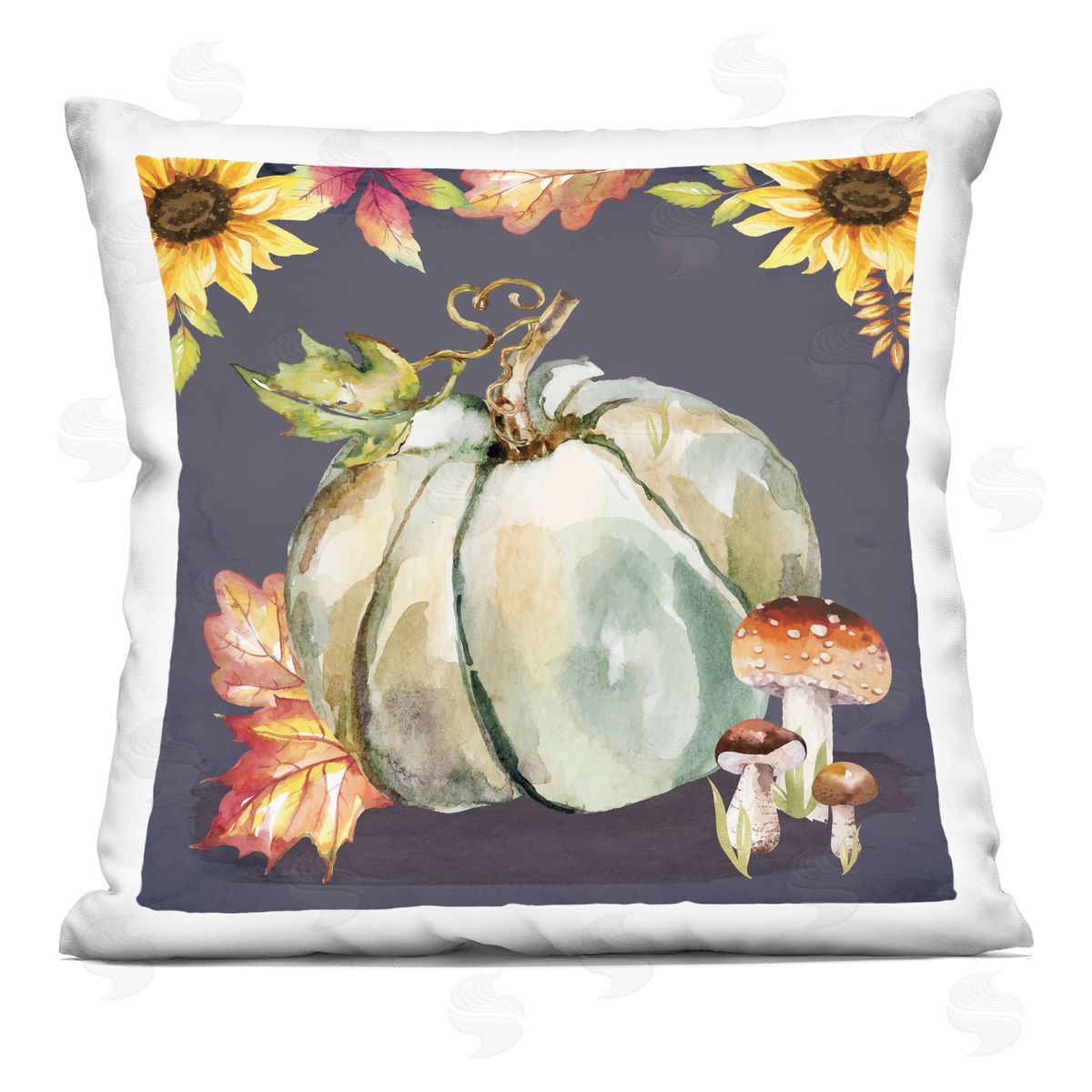 Nicole DeCamp Autumnal Sunflowers Woodland Mushrooms Printed Plush Polyester Throw Pillow