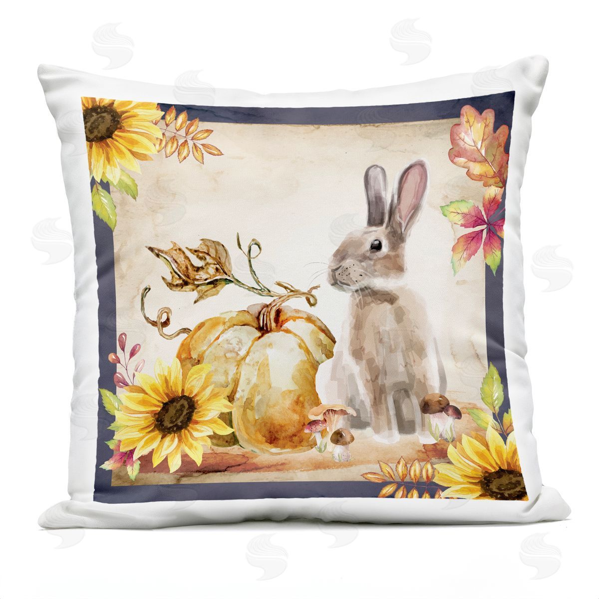 Nicole DeCamp Fall Rabbit Botanical Pumpkin Outdoor Quick-Dry Polyester Printed Throw Pillow