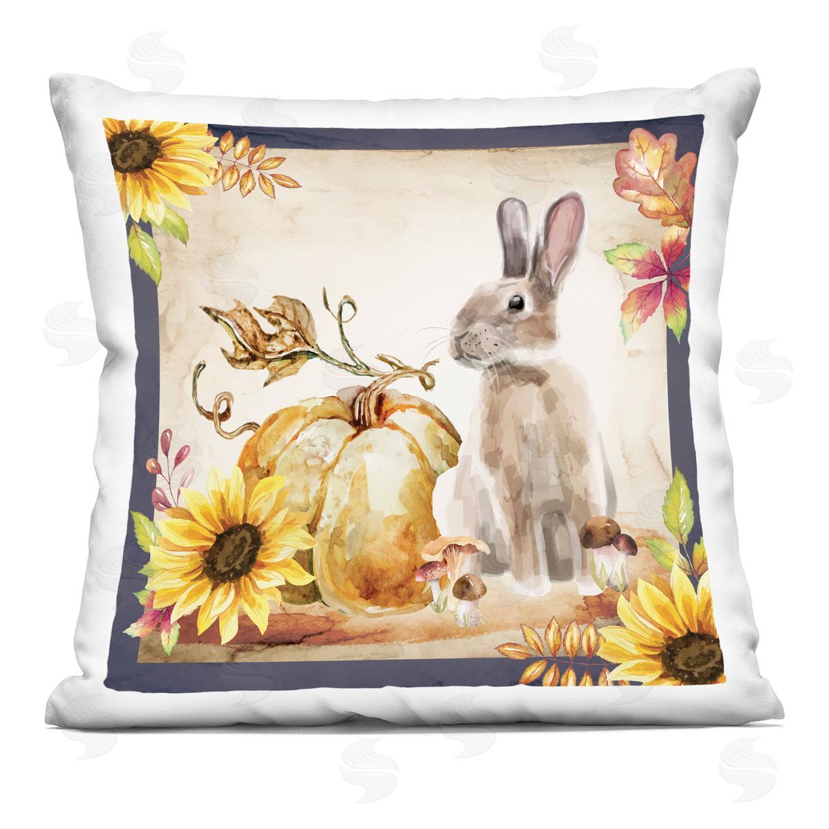 Nicole DeCamp Fall Rabbit Botanical Pumpkin Printed Plush Polyester Throw Pillow