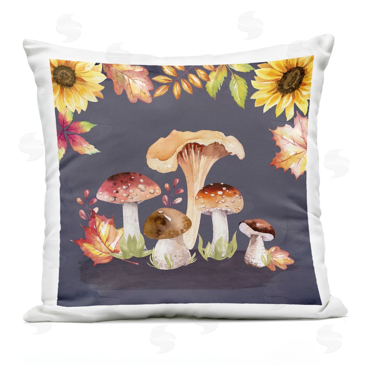 Nicole DeCamp Woodland Mushrooms Forest Plants Outdoor Quick-Dry Polyester Printed Throw Pillow