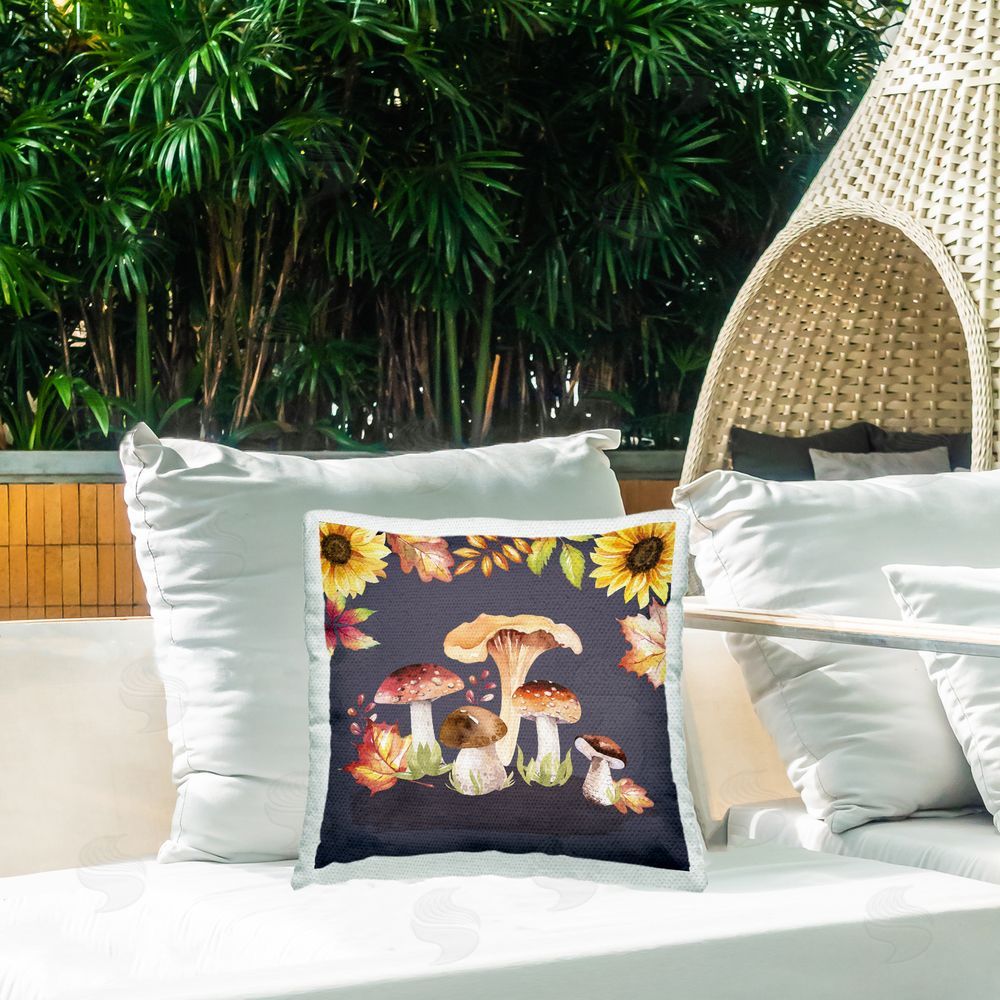 Nicole DeCamp Woodland Mushrooms Forest Plants Outdoor Quick-Dry Polyester Printed Throw Pillow in Back Yard