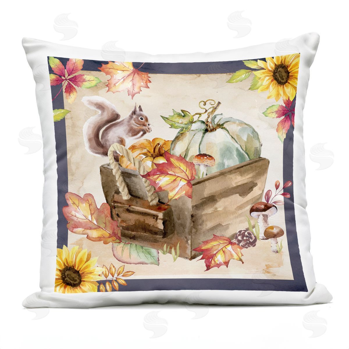 Nicole DeCamp Autumn Leaves Squirrel Perched Outdoor Quick-Dry Polyester Printed Throw Pillow