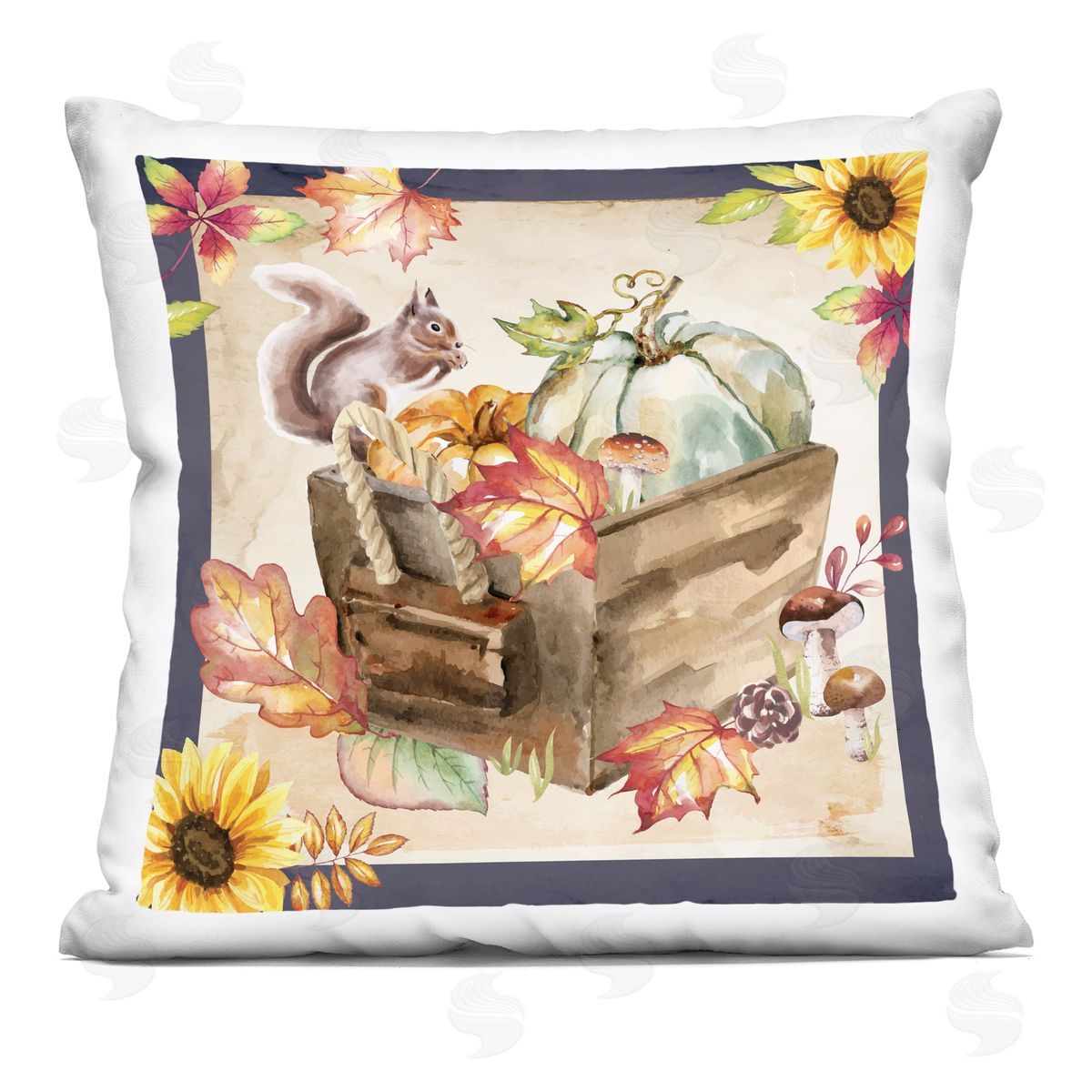 Nicole DeCamp Autumn Leaves Squirrel Perched Printed Plush Polyester Throw Pillow