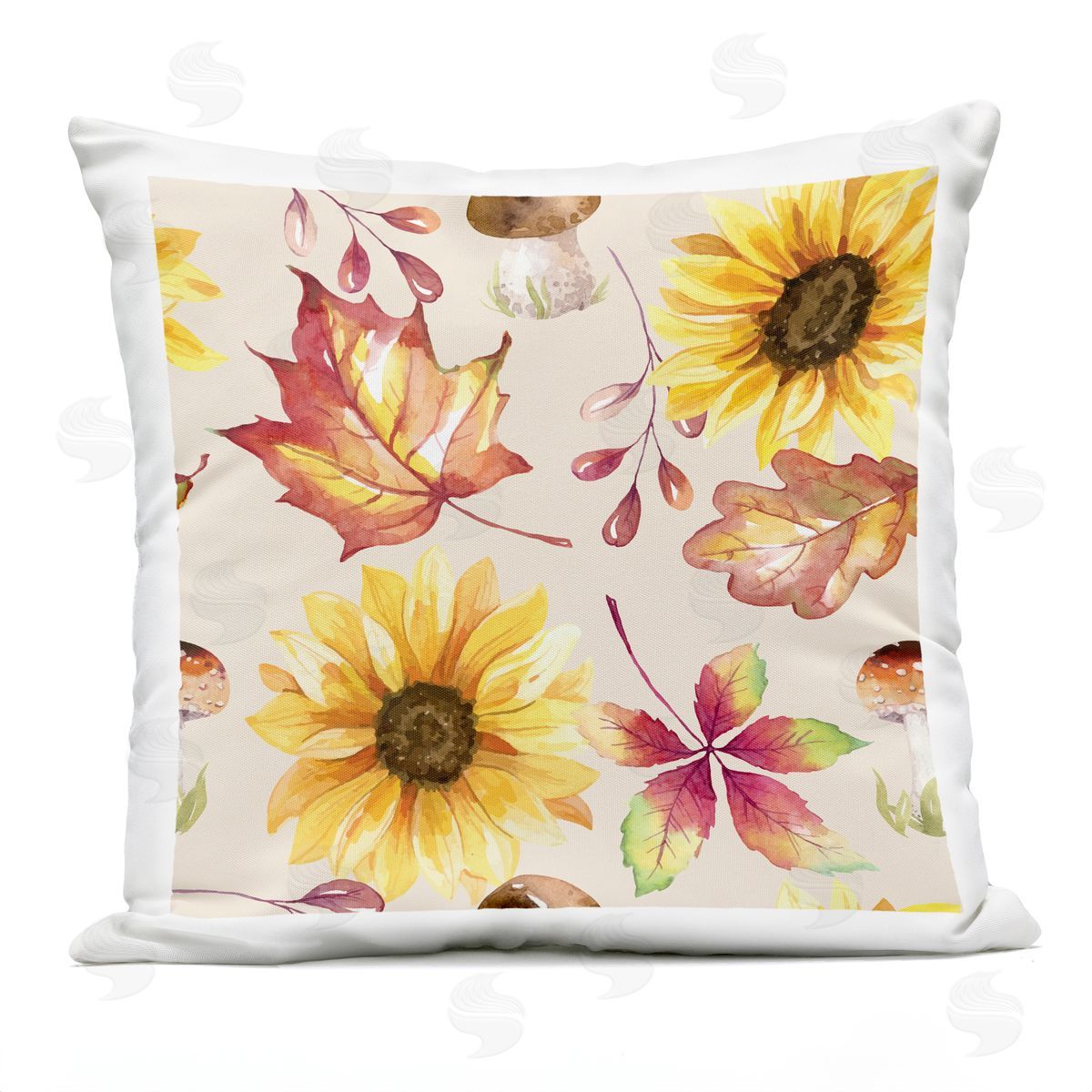 Nicole DeCamp Fall Mushroom Sunflowers Pattern Outdoor Quick-Dry Polyester Printed Throw Pillow