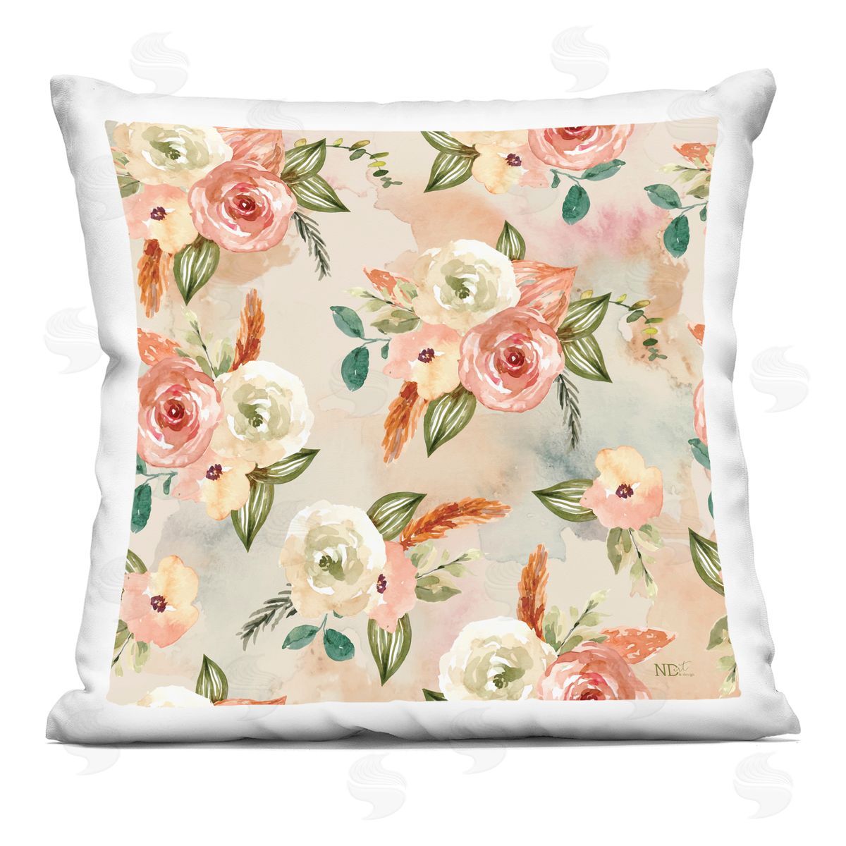 Nicole DeCamp Pink Peony Blossom Pattern Printed Plush Polyester Throw Pillow
