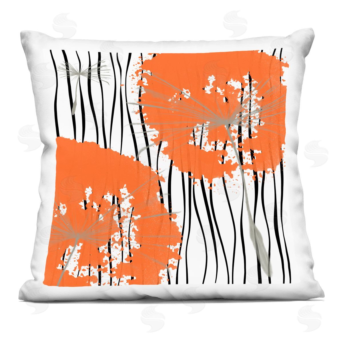 Contemporary Orange Dandelion Bloom Decorative Printed Pillow, Home Decor by Irena Orlov