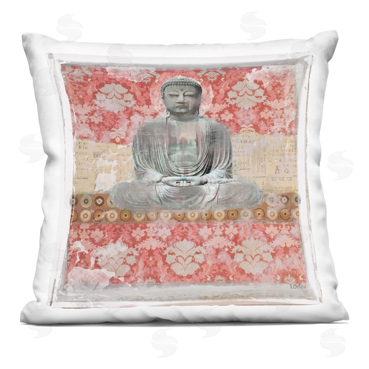 Traditional Buddha Spiritual Collage Decorative Printed Pillow, Home Decor by Irena Orlov