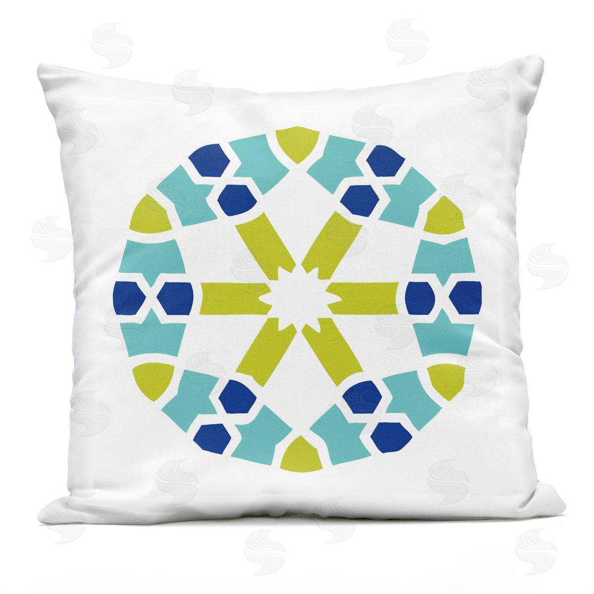 Circular Blue & Green Medallion Outdoor Printed Pillow, Home Decor by Irena Orlov